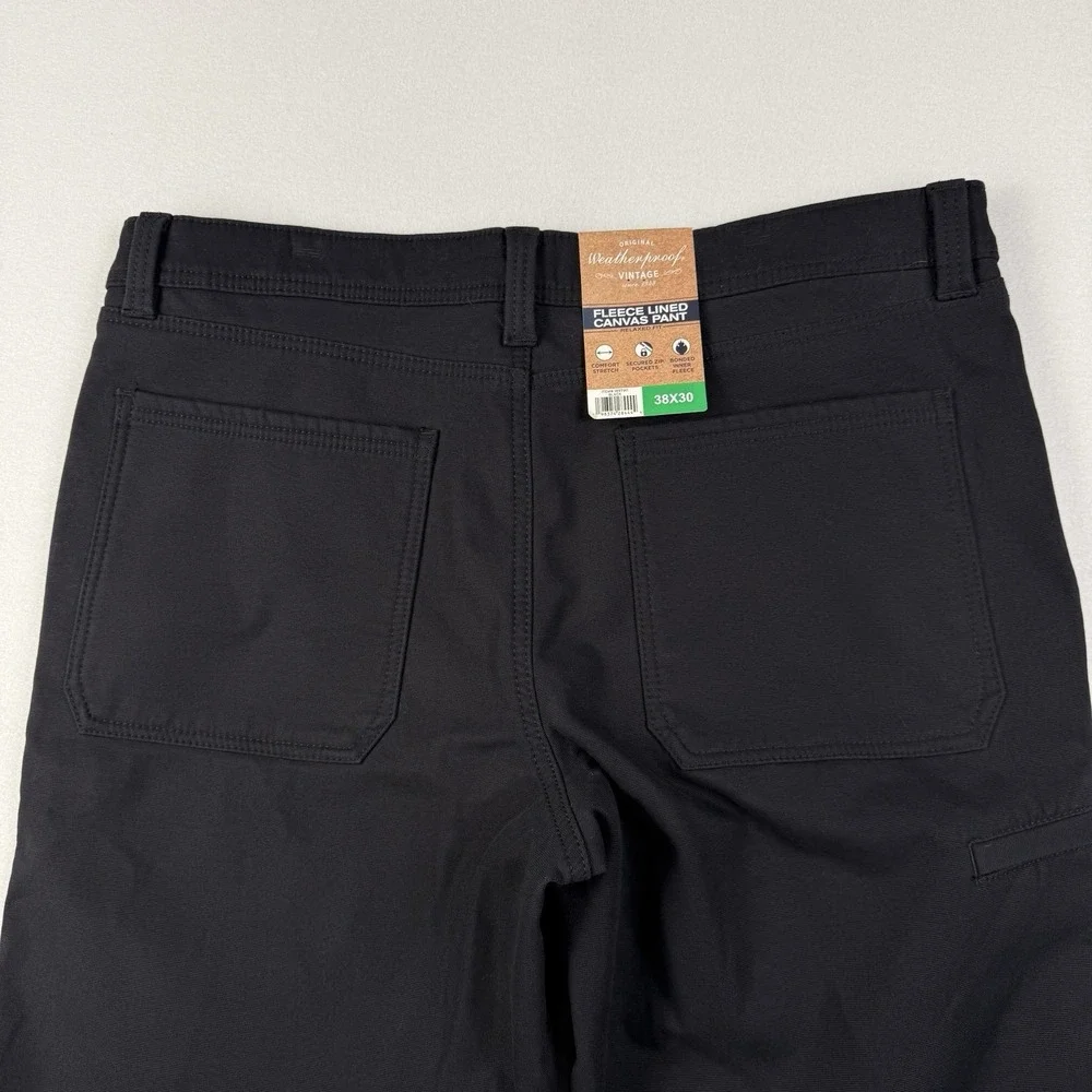 Weatherproof Vintage Pants Mens 38x30 Canvas Fleece Lined‎ Black Pants Flaw